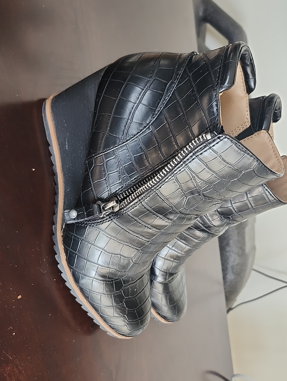 SOUL Naturalizer Black Croc-Embossed Wedge Ankle Boots - Picture 8 of 15